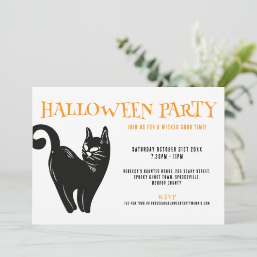 ブラックキャットハロウィーンオレンジパーティの招待状 招待状 (スタンド正面)