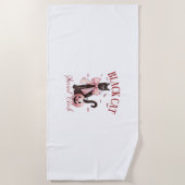 ブラックキャットハロウィーンコケットソーシャルクラブピンクボウ ビーチタオル (正面)