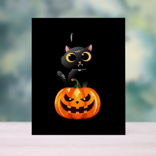 ブラックキャットハロウィーンデザイン不気味- Pumpkin Art for アクリルサイン (ニュートラル)