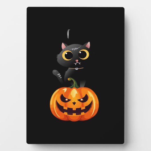 ブラックキャットハロウィーンデザイン不気味- Pumpkin Art for フォトプラーク (正面)