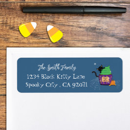 ブラックキャットハロウィーンブルー差出人住所ラベル ラベル