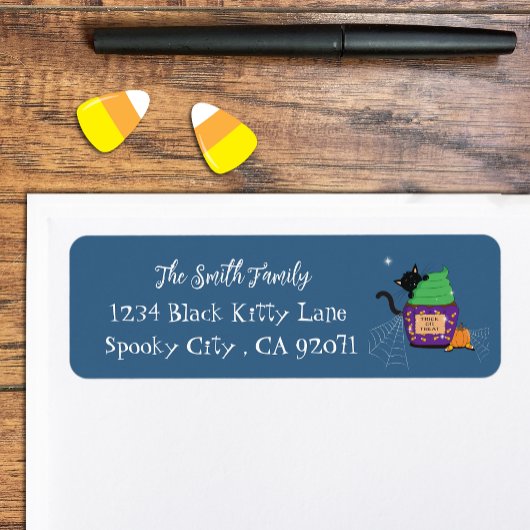 ブラックキャットハロウィーンブルー差出人住所ラベル ラベル
