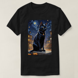 ブラックキャットハロウィーン猫好きナイトキャットバンゴッホ Tシャツ
