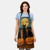 ブラックキャットハロウィーン猫好き星空ナイトキャットVa エプロン (着用した状態)