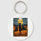 ブラックキャットハロウィーン猫好き星空ナイトキャットVa キーホルダー (正面)