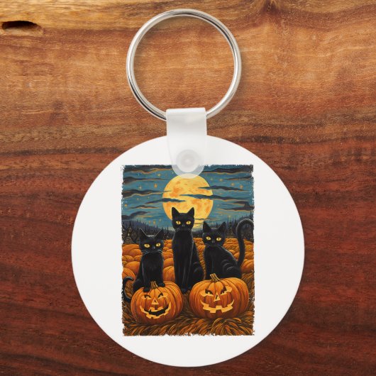 ブラックキャットハロウィーン猫好き星空ナイトキャットVa キーホルダー (正面)