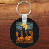 ブラックキャットハロウィーン猫好き星空ナイトキャットVa キーホルダー (正面)