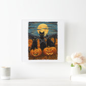 ブラックキャットハロウィーン猫好き星空ナイトキャットVa スクエア壁時計 (ホーム)