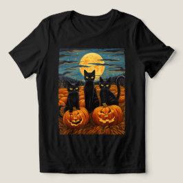 ブラックキャットハロウィーン猫好き星空ナイトキャットVa トライブレンドTシャツ