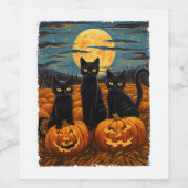 ブラックキャットハロウィーン猫好き星空ナイトキャットVa ワインラベル (シングルラベル)