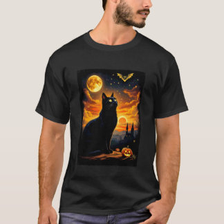 ブラックキャットハロウィーン魔法の夜空パーティーコス Tシャツ