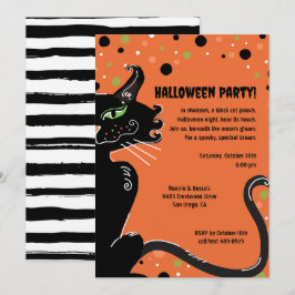 ブラックキャットハローウィンパーティオ不気味レお洒落ンジ 招待状