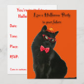ブラックキャットハローウィンパーティ招待状 招待状 (正面/裏面)