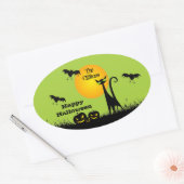 ブラックキャットハローウィンパーティ 楕円形シール (封筒)