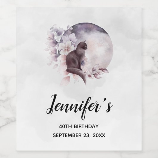 ブラックキャットバイザマジカルフルムーン誕生日 ワインラベル (シングルラベル)