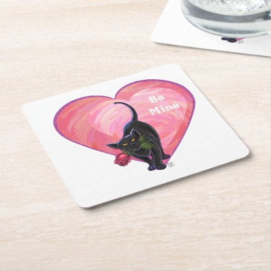 ブラックキャットバレンタインデー スクエアペーパーコースター (アングル)