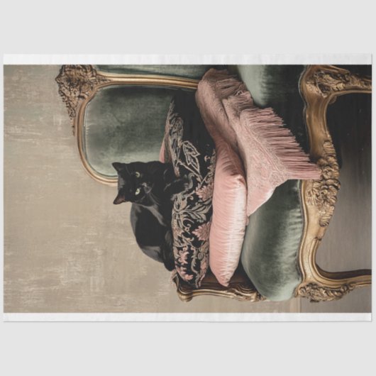 ブラックキャットバロックヴィンテージチェアピンク&グリーン 薄葉紙 (正面)