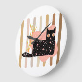 ブラックキャットパステル魅力的ウォールクロック ラージ壁時計 (傾斜)