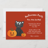 ブラックキャットパンプキンズレッドオレンジハローウィンパーティ 招待状 (正面)