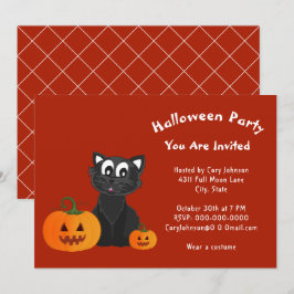 ブラックキャットパンプキンズレッドオレンジハローウィンパーティ 招待状