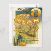 ブラックキャットパンプキンフクロウこうもりムーン ポストカード (正面/裏面)