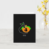 ブラックキャットパンプキン 小型 縦グリーティングカード カード (黄色い花)