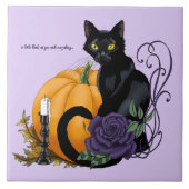 ブラックキャットパープルバラパンプキンハロウィン タイル (正面)