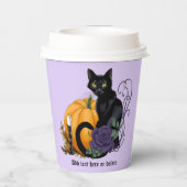 ブラックキャットパープルバラパンプキンハロウィン 紙コップ (裏面)