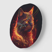 ブラックキャットファイアレッド&ゴールデンオーラ光沢 ラージ壁時計 (傾斜)