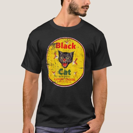 ブラックキャットファイクラッカーズおもしろいヴィンテージ猫 Tシャツ (正面)