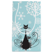 ブラックキャットファミリーホワイトスノーフレークスオンブルー抱き枕 スモールペーパーバッグ (正面)