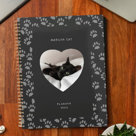 ブラックキャットフォトハートグレーポープリントプランナー プランナー手帳