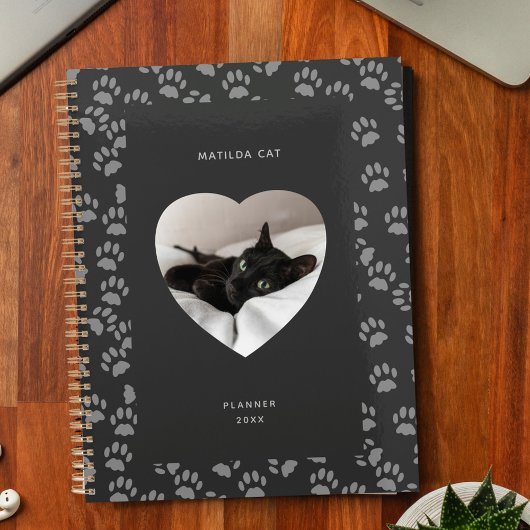 ブラックキャットフォトハートグレーポープリントプランナー プランナー手帳