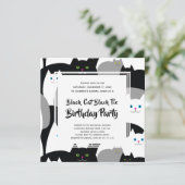 ブラックキャットブラックタイおもしろいバースデーパーティー招待状 招待状 (スタンド正面)