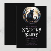 ブラックキャットブランチモダンミニマリストハロウィーン 招待状 (正面/裏面)