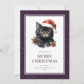 ブラックキャットホリーベリー雪メリークリスマスカード シーズンカード (正面)