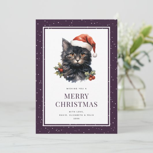 ブラックキャットホリーベリー雪メリークリスマスカード シーズンカード (スタンド正面)