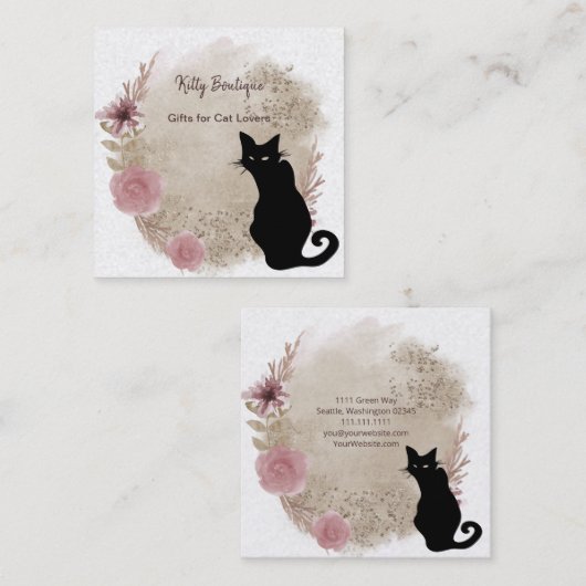 ブラックキャットボホーウォーターカラースクエア名刺 スクエア名刺 (正面/裏面)