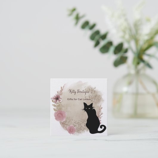 ブラックキャットボホーウォーターカラースクエア名刺 スクエア名刺 (スタンド正面)