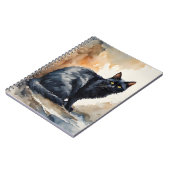 ブラックキャットポーズの水彩ポートレート ノートブック (左側)