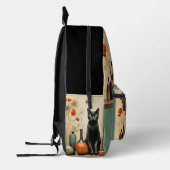 ブラックキャットミッドセンチュリーモダンターコイズブラックオレンジ プリントバックパック (左)