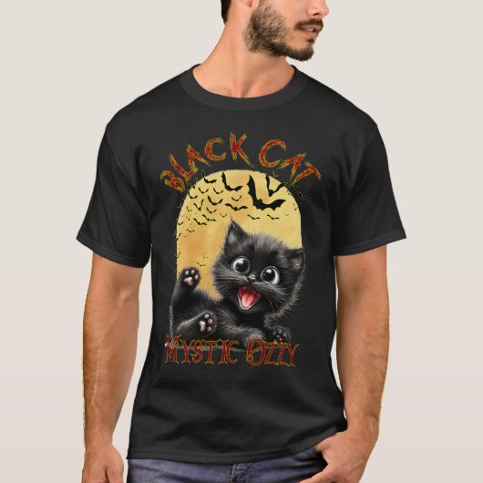 ブラックキャットミッドナイト魔法とこうもり Tシャツ (正面)