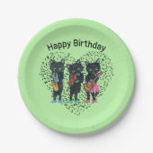 ブラックキャットミュージシャン楽器ミュージックノートハート ペーパープレート (正面)