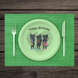 ブラックキャットミュージシャン楽器ミュージックノートハート ペーパープレート