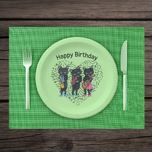 ブラックキャットミュージシャン楽器ミュージックノートハート ペーパープレート