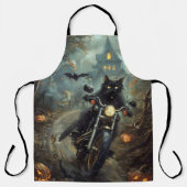 ブラックキャットライディングオートバイハロウィンホラー エプロン (正面)