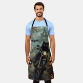 ブラックキャットライディングオートバイハロウィンホラー エプロン (着用した状態)