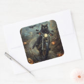 ブラックキャットライディングオートバイハロウィンホラー スクエアシール (封筒)