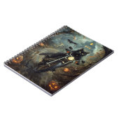 ブラックキャットライディングオートバイハロウィンホラー ノートブック (左側)