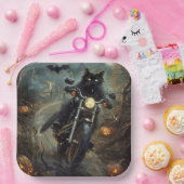 ブラックキャットライディングオートバイハロウィンホラー ペーパープレート (パーティー)